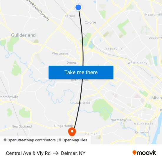 Central Ave & Vly Rd to Delmar, NY map