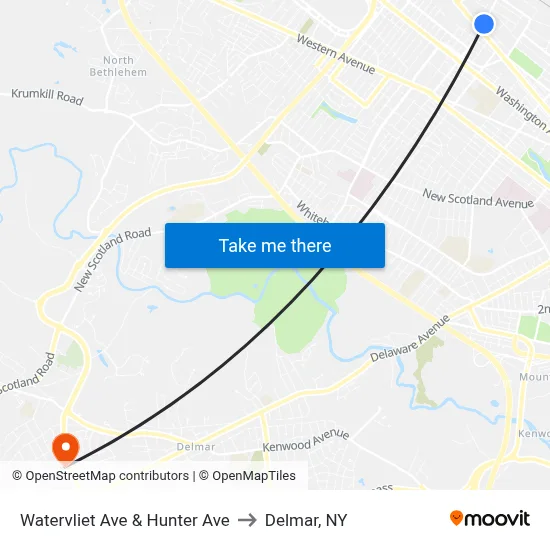 Watervliet Ave & Hunter Ave to Delmar, NY map