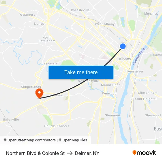Northern Blvd & Colonie St to Delmar, NY map