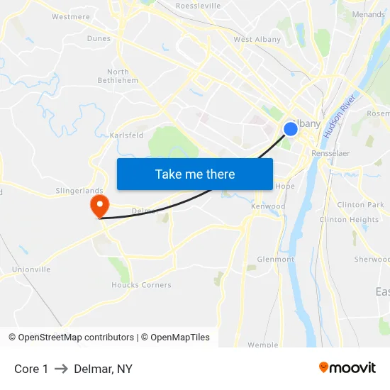 Core 1 to Delmar, NY map