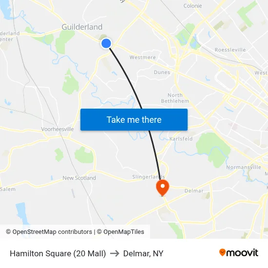 Hamilton Square (20 Mall) to Delmar, NY map
