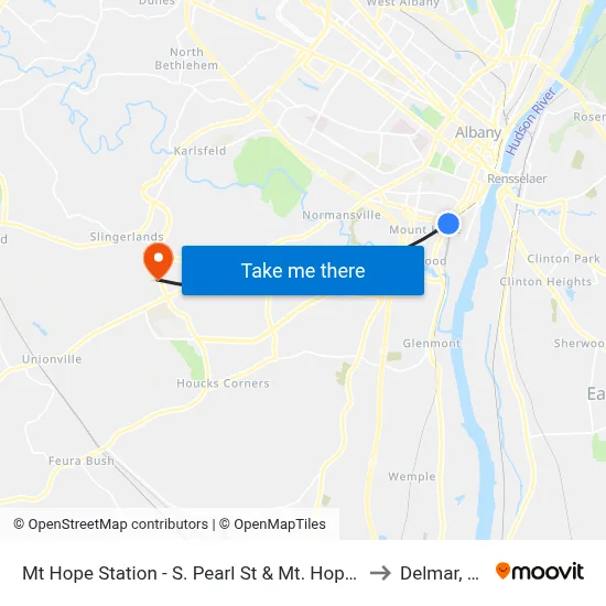 Mt Hope Station - S. Pearl St & Mt. Hope Dr to Delmar, NY map