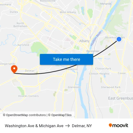 Washington Ave & Michigan Ave to Delmar, NY map