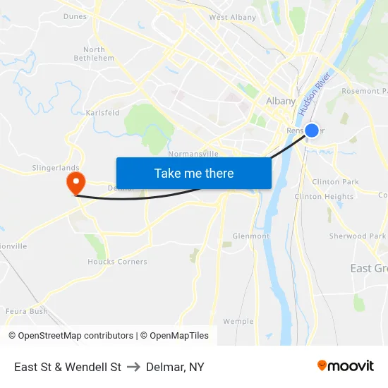East St & Wendell St to Delmar, NY map