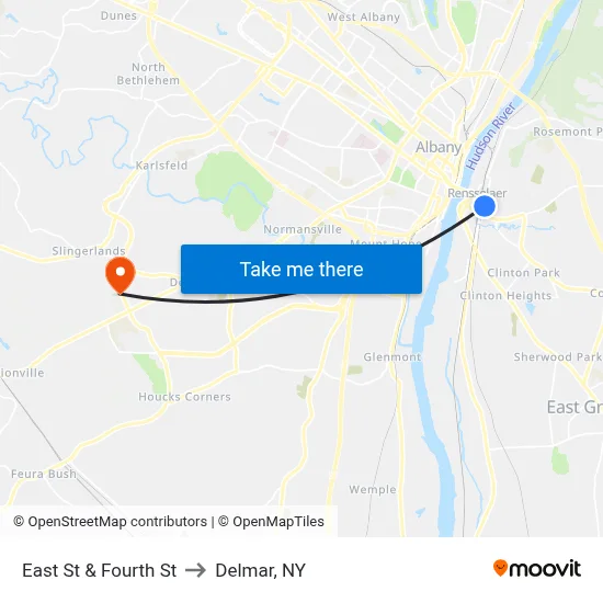 East St & Fourth St to Delmar, NY map