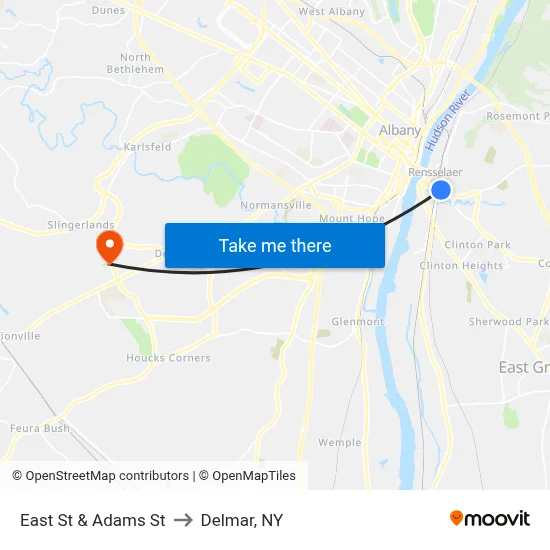 East St & Adams St to Delmar, NY map