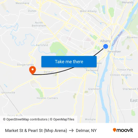 Market St & Pearl St (Mvp Arena) to Delmar, NY map