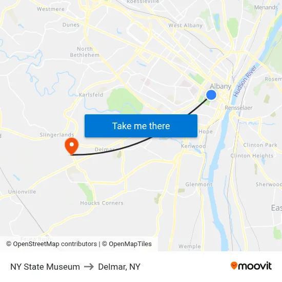 NY State Museum to Delmar, NY map