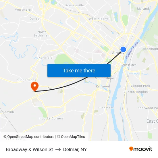 Broadway & Wilson St to Delmar, NY map