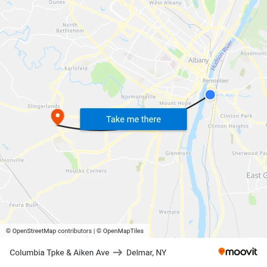 Columbia Tpke &  Aiken Ave to Delmar, NY map