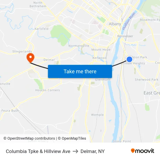 Columbia Tpke & Hillview Ave to Delmar, NY map