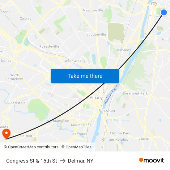 Congress St & 15th St to Delmar, NY map