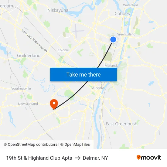 19th St & Highland Club Apts to Delmar, NY map