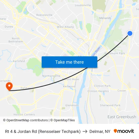 Rt 4 & Jordan Rd (Rensselaer Techpark) to Delmar, NY map