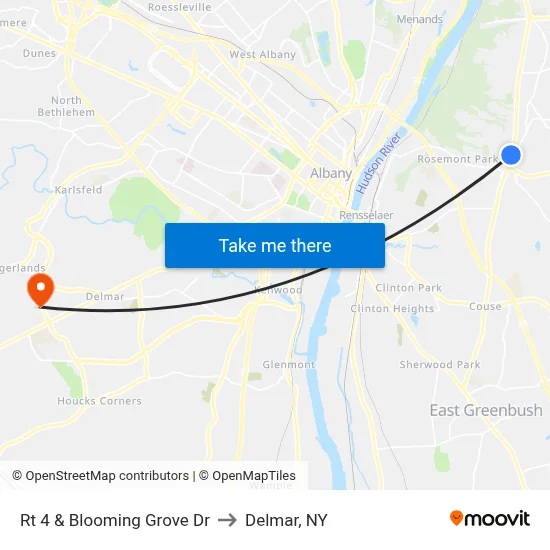 Rt 4 & Blooming Grove Dr to Delmar, NY map