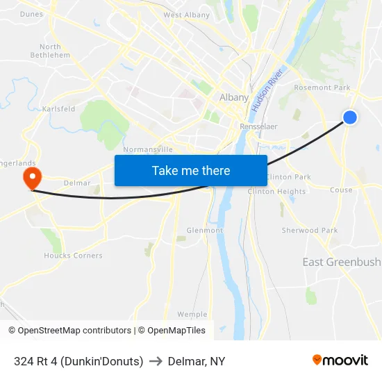 324 Rt 4 (Dunkin'Donuts) to Delmar, NY map