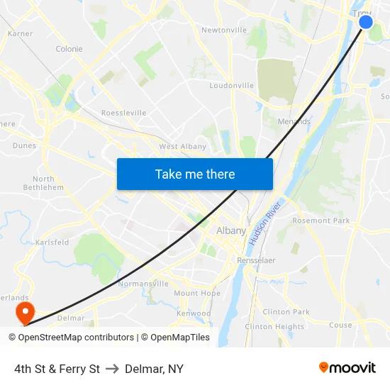 4th St & Ferry St to Delmar, NY map