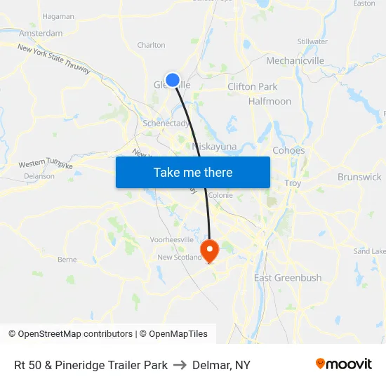 Rt 50 & Pineridge Trailer Park to Delmar, NY map