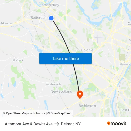 Altamont Ave & Dewitt Ave to Delmar, NY map