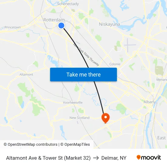 Altamont Ave & Tower St (Market 32) to Delmar, NY map