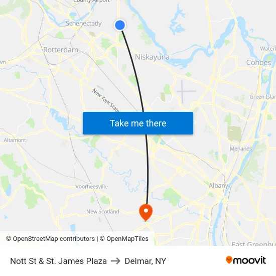 Nott St & St. James Plaza to Delmar, NY map