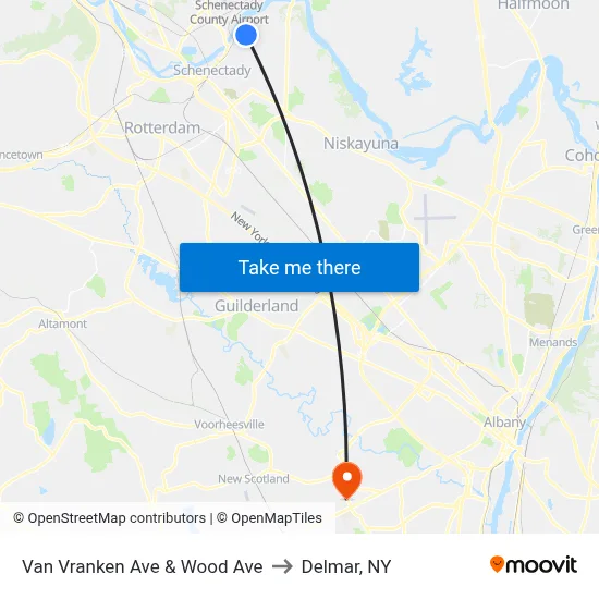 Van Vranken Ave & Wood Ave to Delmar, NY map