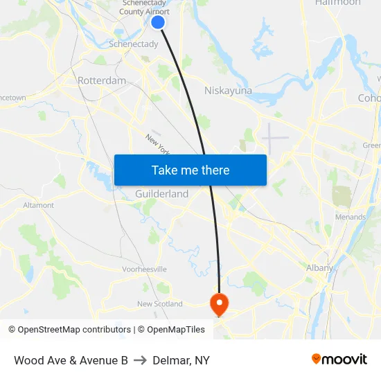 Wood Ave & Avenue B to Delmar, NY map