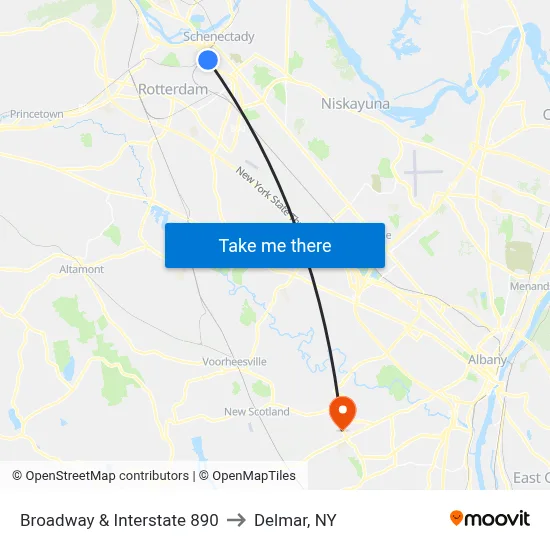 Broadway & Interstate 890 to Delmar, NY map