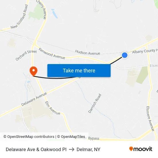 Delaware Ave & Oakwood Pl to Delmar, NY map