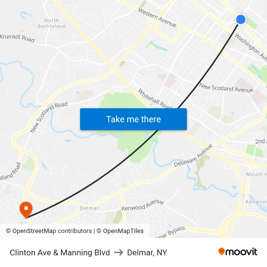 Clinton Ave & Manning Blvd to Delmar, NY map