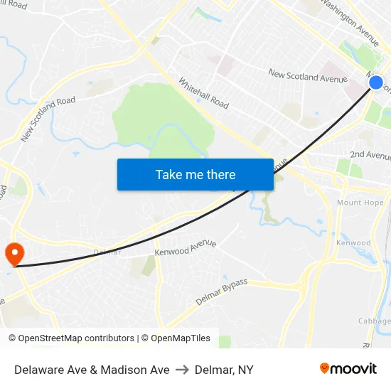 Delaware Ave & Madison Ave to Delmar, NY map