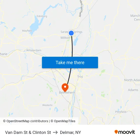 Van Dam St & Clinton St to Delmar, NY map