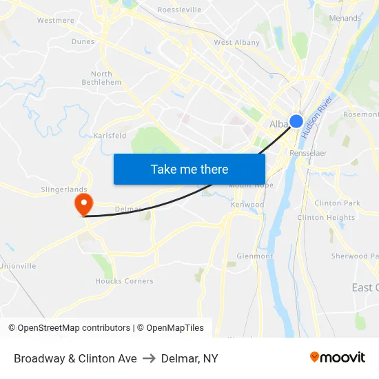 Broadway & Clinton Ave to Delmar, NY map