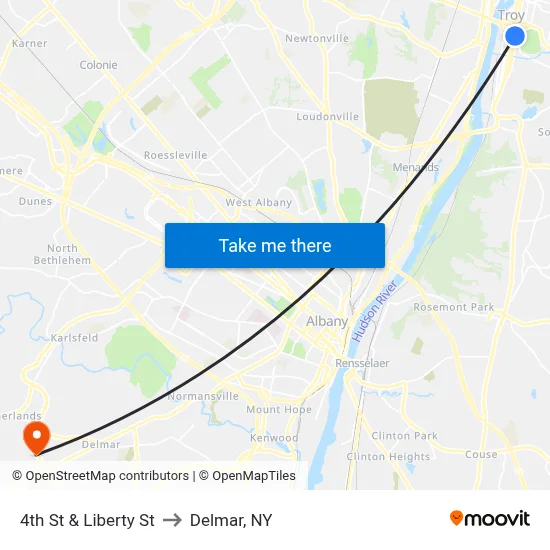 4th St & Liberty St to Delmar, NY map