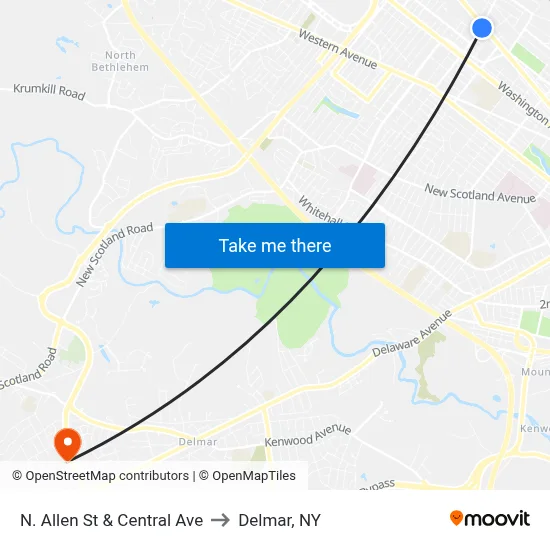 N. Allen St & Central Ave to Delmar, NY map