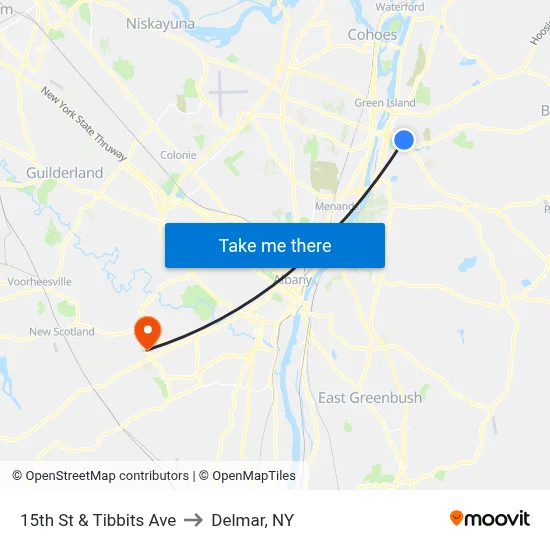 15th St & Tibbits Ave to Delmar, NY map