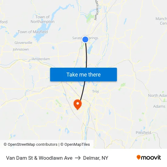 Van Dam St & Woodlawn Ave to Delmar, NY map