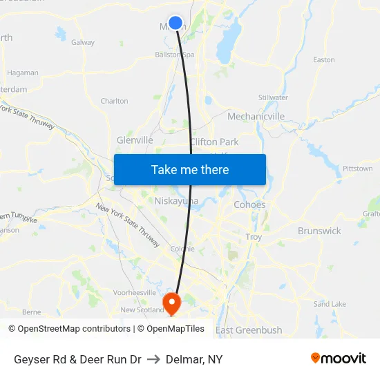 Geyser Rd & Deer Run Dr to Delmar, NY map