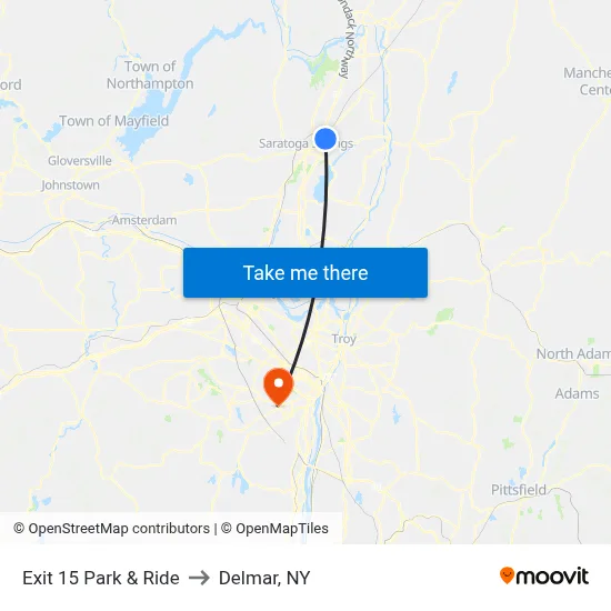 Exit 15 Park & Ride to Delmar, NY map
