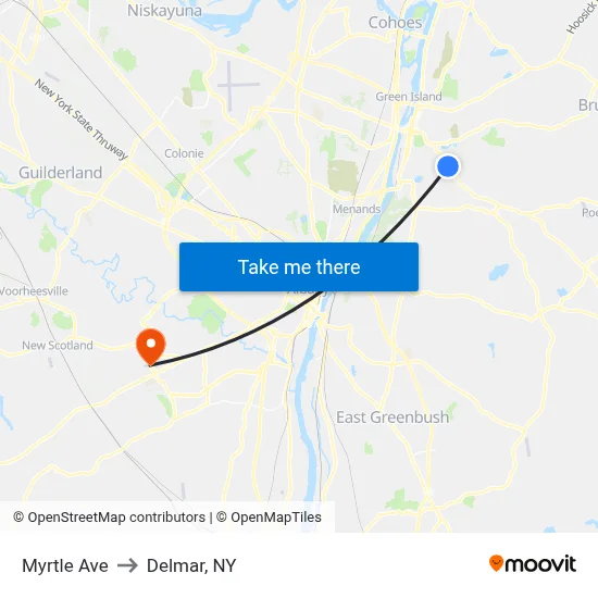 Myrtle Ave to Delmar, NY map