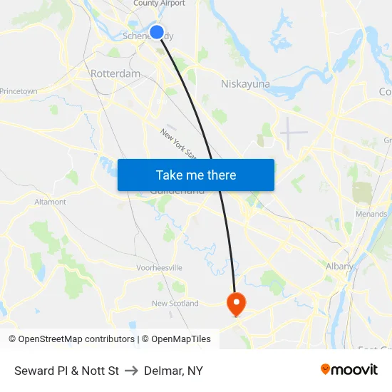 Seward Pl & Nott St to Delmar, NY map