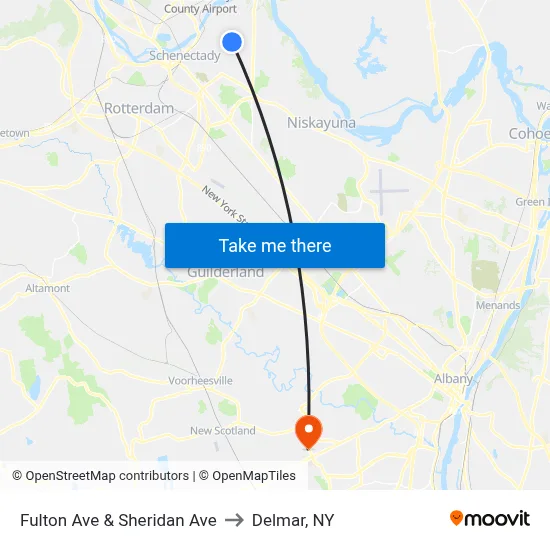 Fulton Ave & Sheridan Ave to Delmar, NY map