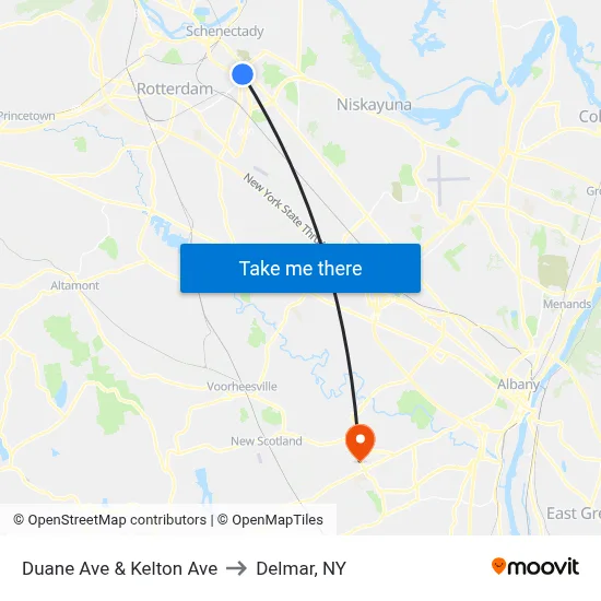 Duane Ave & Kelton Ave to Delmar, NY map