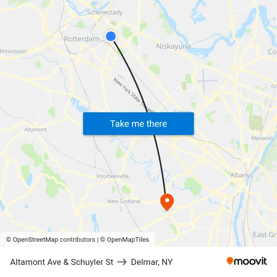 Altamont Ave & Schuyler St to Delmar, NY map