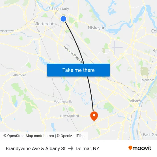 Brandywine Ave & Albany St to Delmar, NY map
