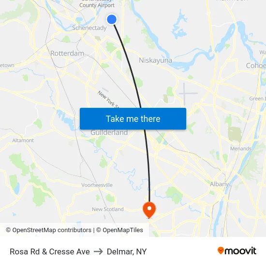 Rosa Rd & Cresse Ave to Delmar, NY map