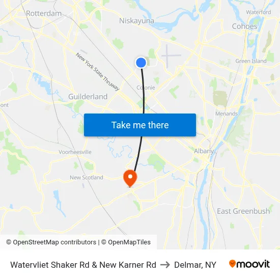 Watervliet Shaker Rd & New Karner Rd to Delmar, NY map