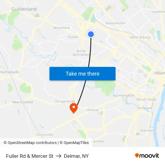 Fuller Rd & Mercer St to Delmar, NY map
