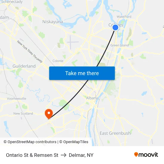 Ontario St & Remsen St to Delmar, NY map