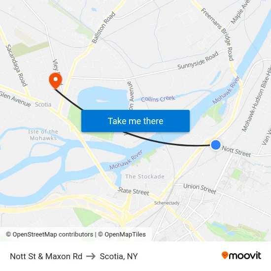 Nott St & Maxon Rd to Scotia, NY map